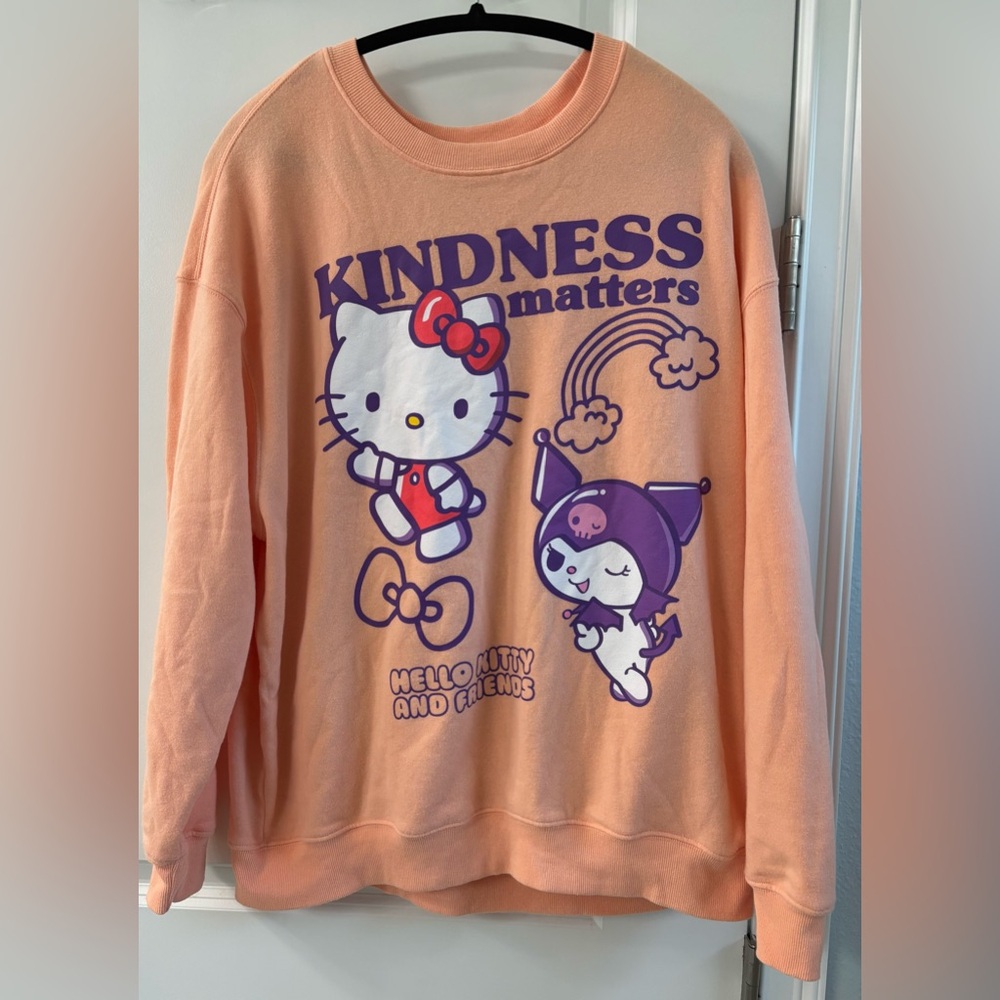 HELLO KITTY Women Sweatshirt Peach Crewneck Graphic Size XXL